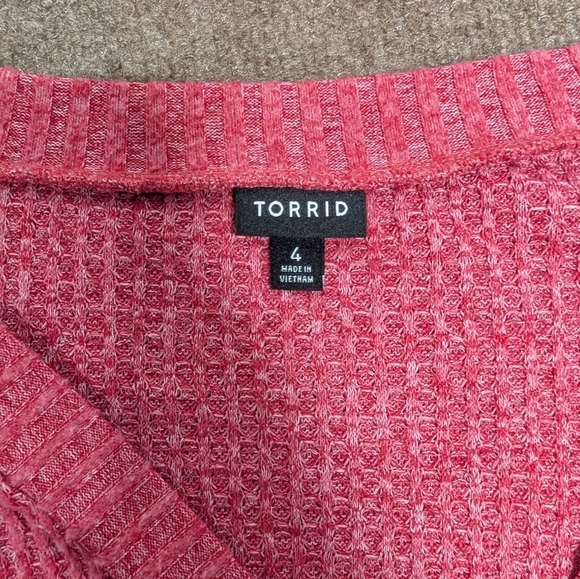 TORRID (4X) Women's Brushed Waffle Surplice Drop Shoulder Sweater Top Pink - Picture 6 of 9